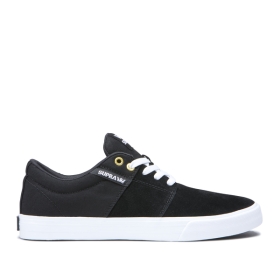 Supra Mens STACKS II VULC Low Top Shoes Black/Black/white | US-88070